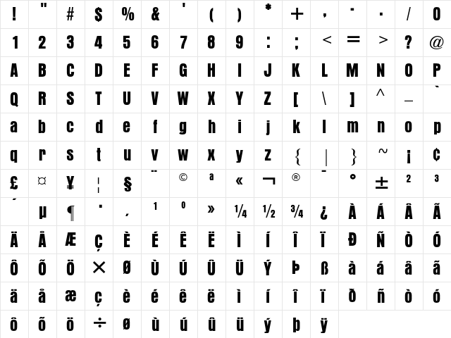 Aura AT Regular  glyph index