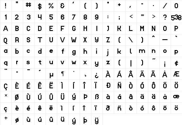 538Lyons Font Regular  glyph index