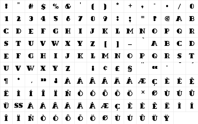 DextorBlaDRo1 Regular  glyph index