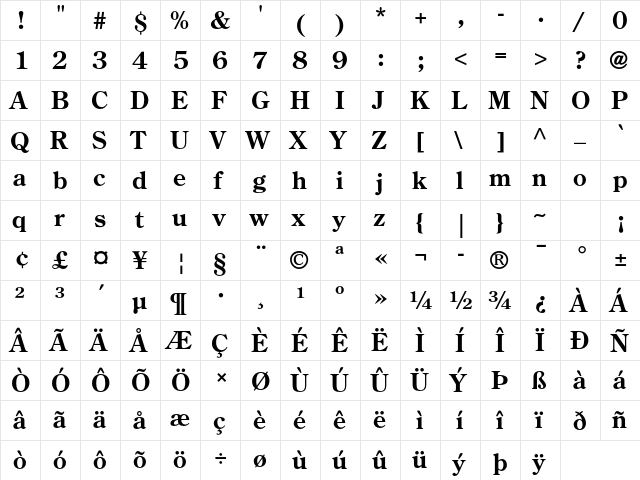 Century Old Style Std Bold  glyph index