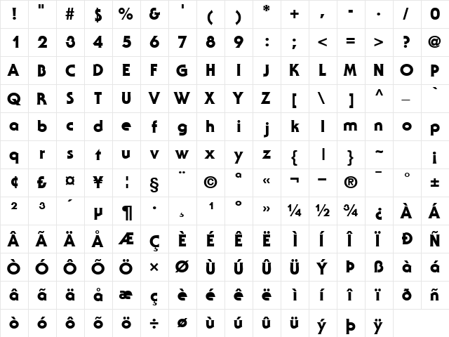 UbiqGothicUltraSSK Regular  glyph index