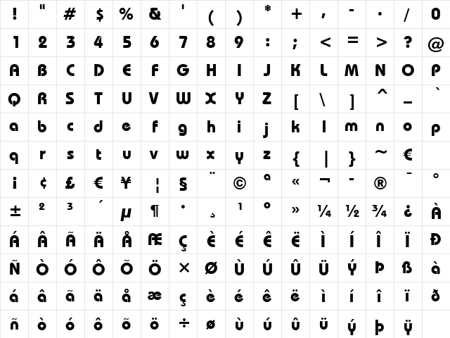 font51 Bold  glyph index