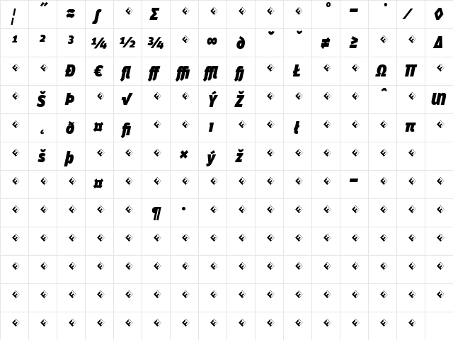 Unit-UltraItalicTFExpert Regular  glyph index