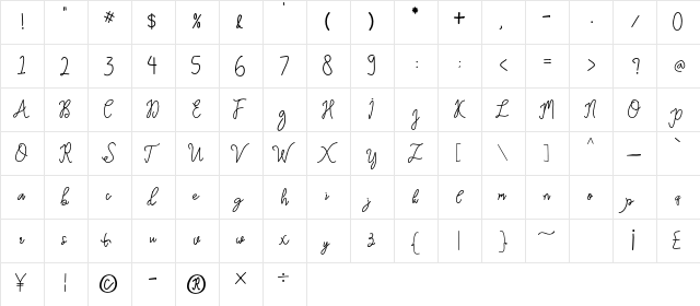 Velabu Regular  glyph index