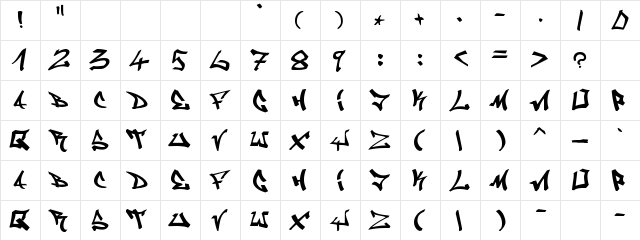 Graffiti Regular  glyph index