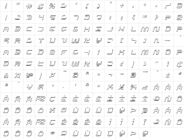 Sagan Outline Italic Italic  glyph index