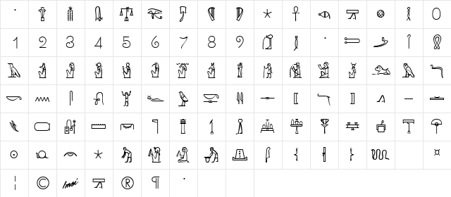 King Tut Regular  glyph index