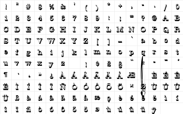 ClarendonTLigSh1 Regular  glyph index