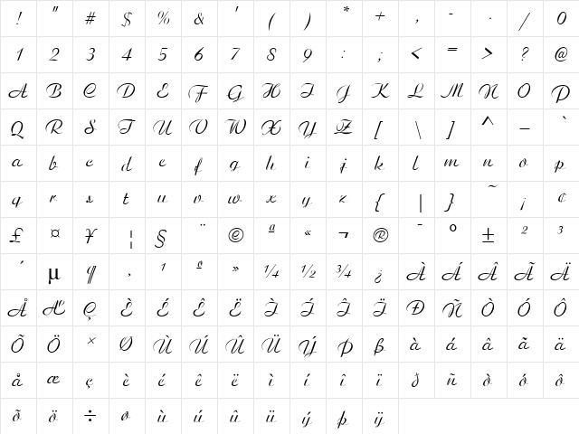 Canon 123 Regular  glyph index