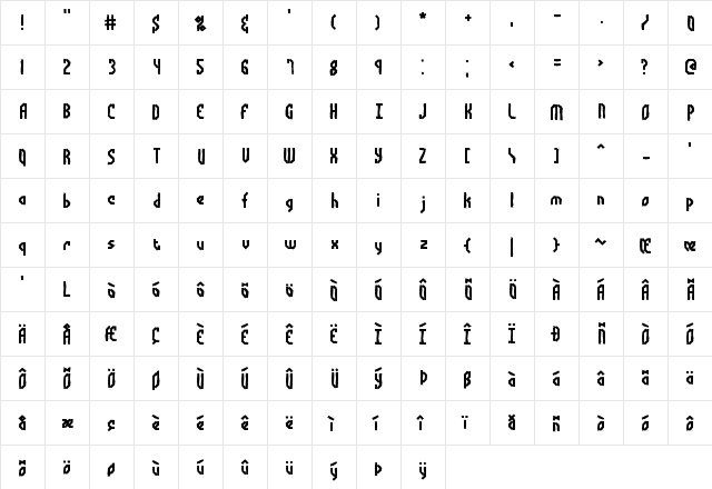 Bocuma Angle Dent BRK Normal  glyph index