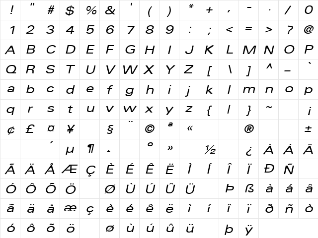 Black Dog 3 Regular  glyph index