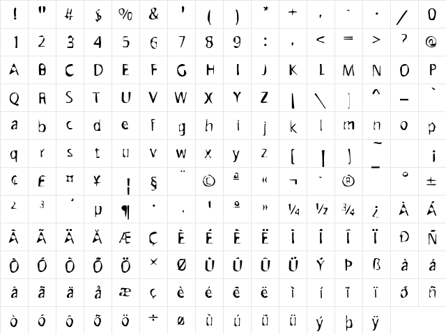 Dirty43 Becker Regular  glyph index