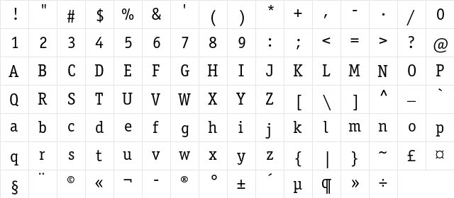 OfficinaSerifBookC Regular  glyph index