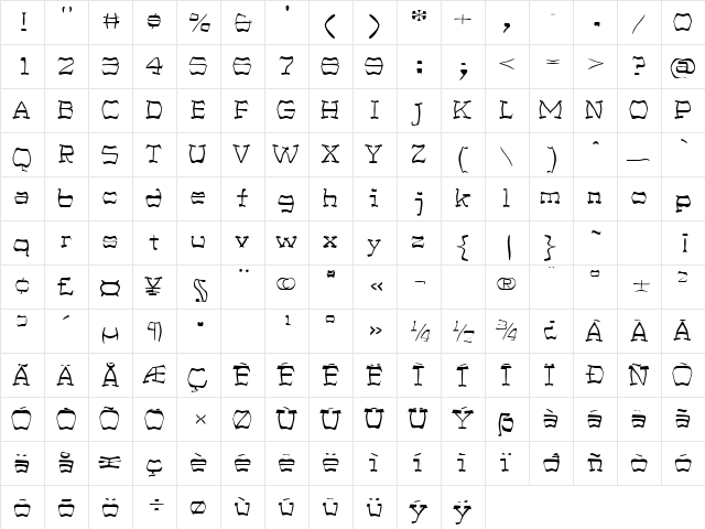 PastedWarp Regular  glyph index