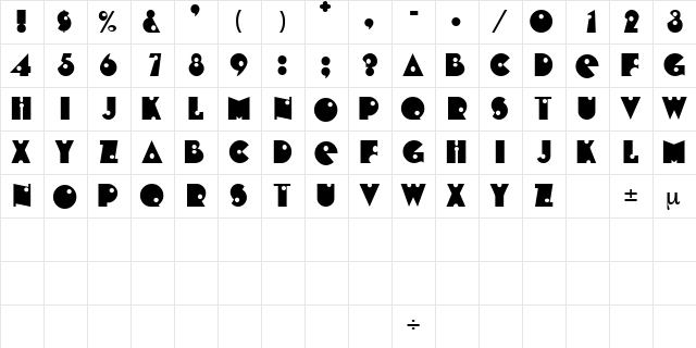 CheapShotDisplayCapsSSK Regular  glyph index