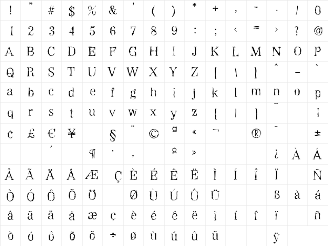WichitaRandom-Light Regular  glyph index