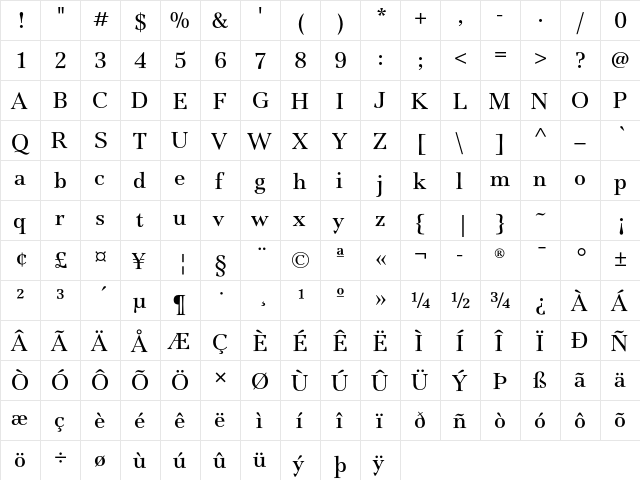 Jamille ITC Std Book  glyph index