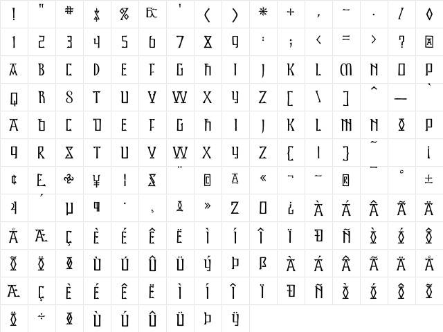 Kells Square  glyph index