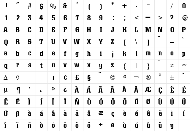 ColoradoMedium Regular  glyph index