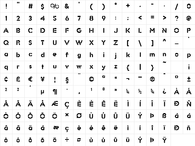 CrisafulliRegular Regular  glyph index