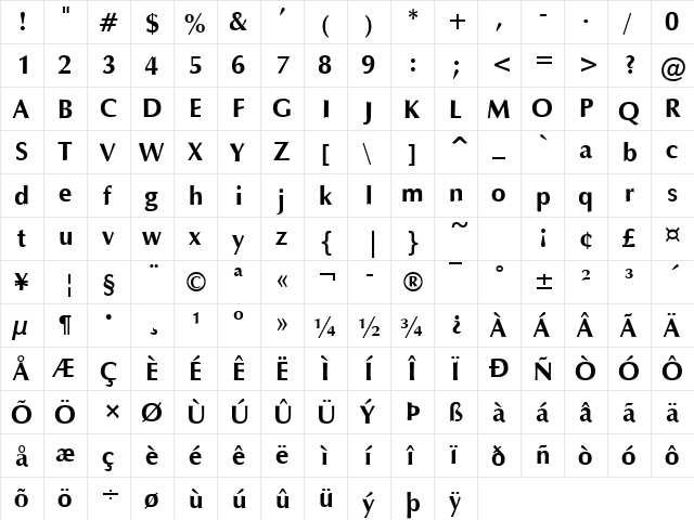 Eterna Bold  glyph index