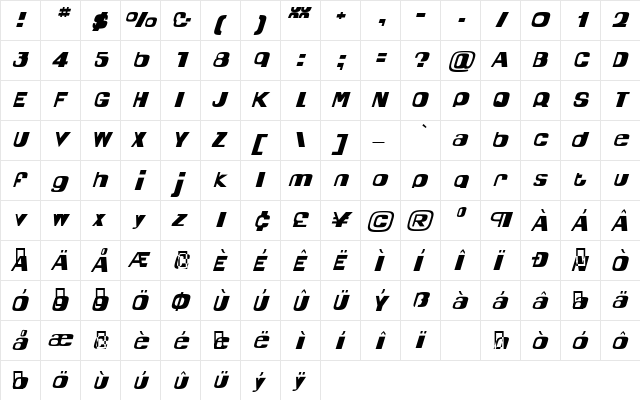 Quel Regular  glyph index