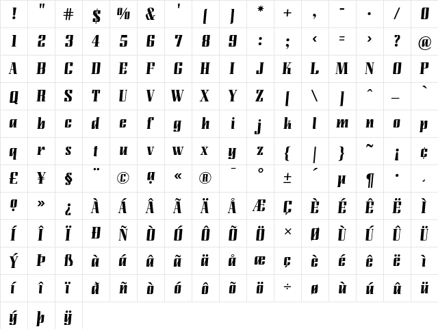 LundaModern Bold  glyph index