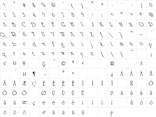 Machine Gun 1 Regular  glyph index