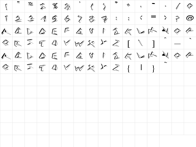 Funky 3 Regular  glyph index