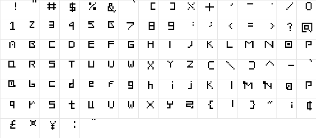 Carrera font Regular  glyph index