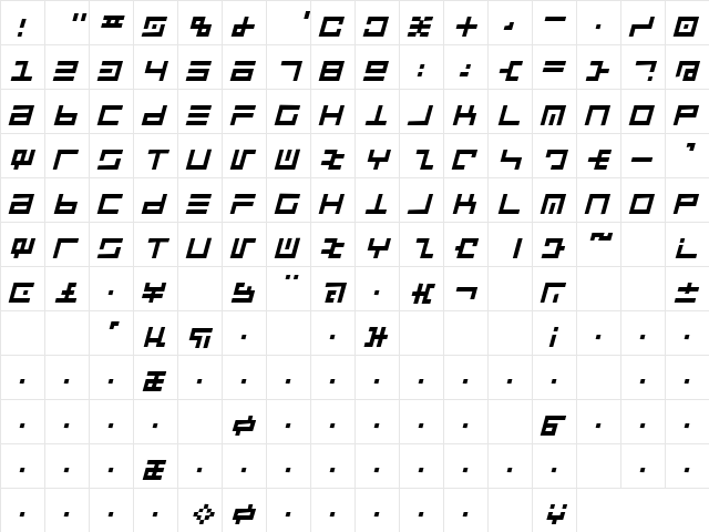 Take The Money 2 Italic  glyph index