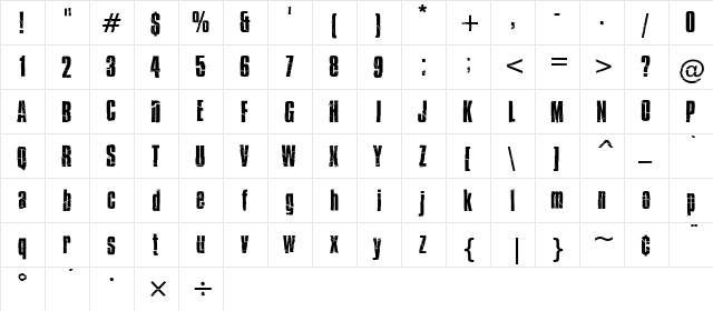 Bison Regular  glyph index