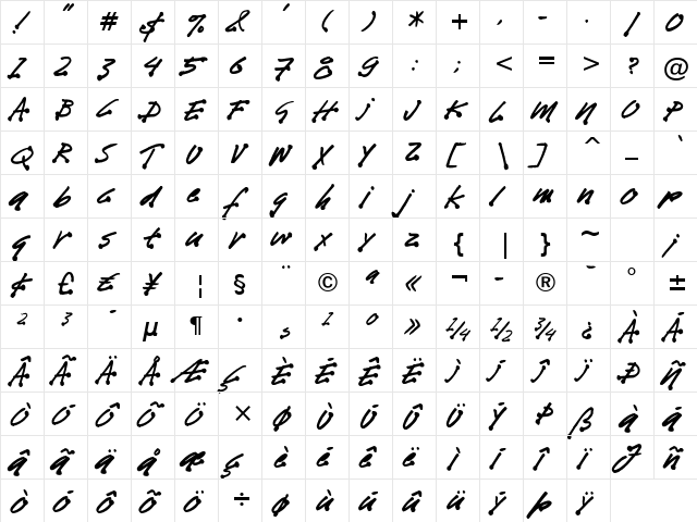 Bleedblob BTN Regular  glyph index