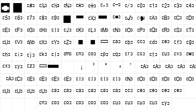 ALRECT Regular  glyph index