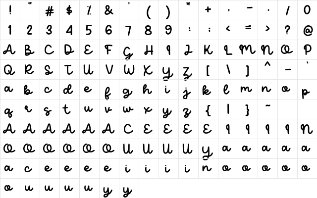 Candela Regular  glyph index