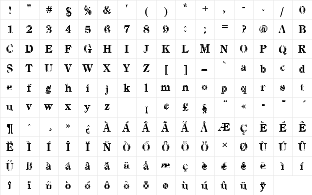 CenturyOldStyTBolIn1 Regular  glyph index