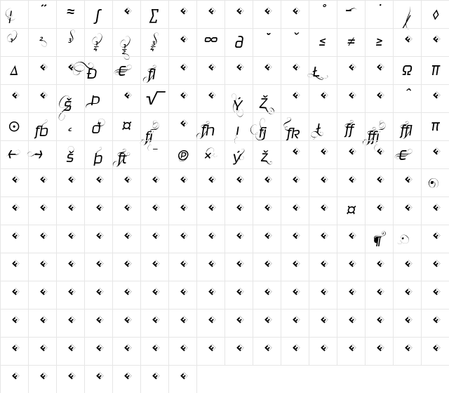 Ginger-LightFlamboyantExp Regular  glyph index
