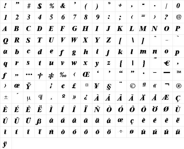Thames-HeavyIta Regular  glyph index