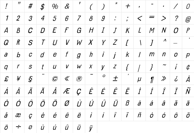 Imperfect Oblique  glyph index