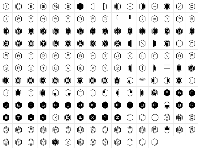 HEX:gon Regular  glyph index