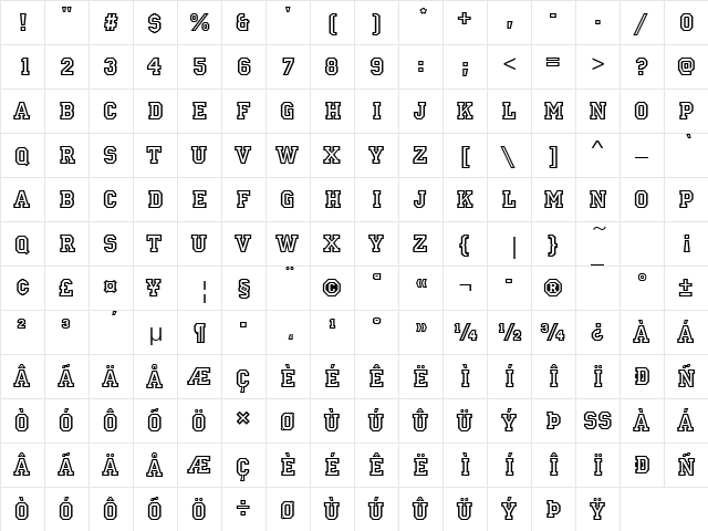 URWPrinzD Regular  glyph index