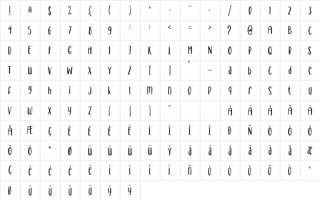 Healthy World Regular  glyph index