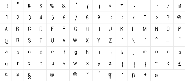 B0bmono Regular  glyph index