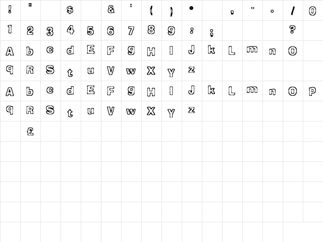 Comicate Regular  glyph index