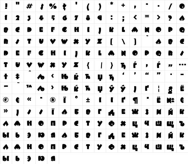 BeeskneesC Regular  glyph index