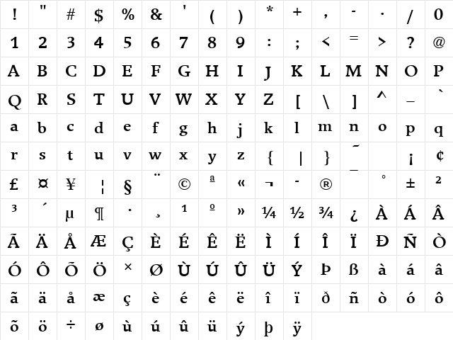 BreughelT Bold  glyph index