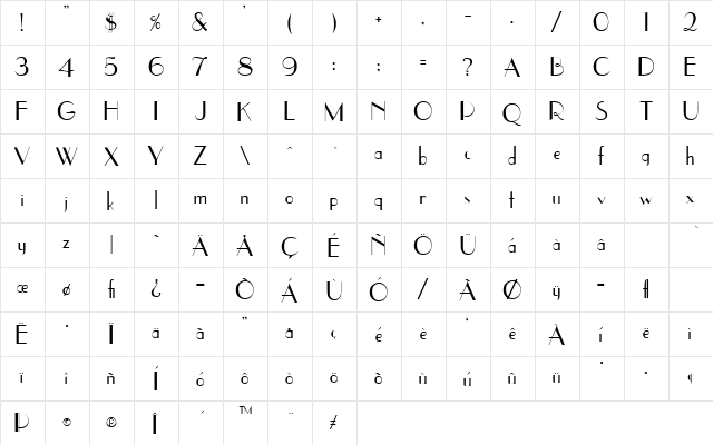 UpperEasSid Regular  glyph index