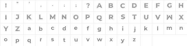 Biometro_gothic Regular  glyph index