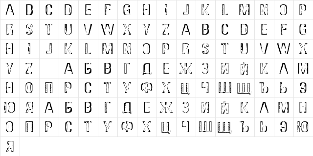DS Stamp Cyr Regular  glyph index