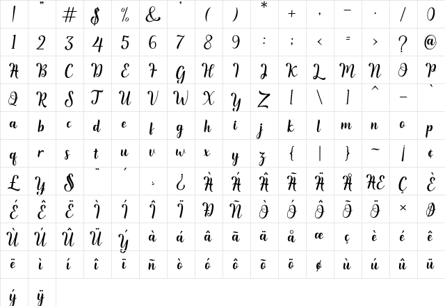 Reading Regular  glyph index